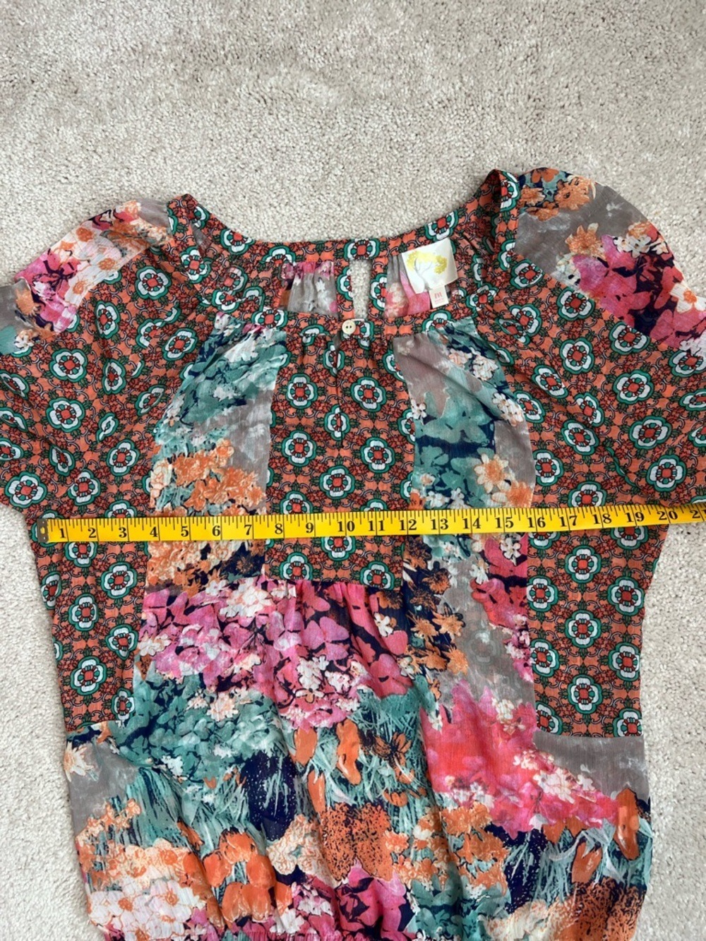 Fig & Flower Floral Boho Peasant Paisley Blouse Top Size M - Picture 7 of 8